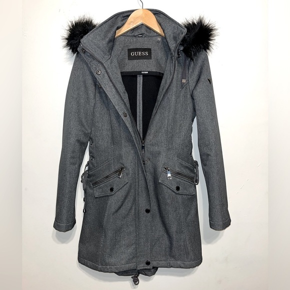 Guess Jackets & Blazers - Guess Anorak Corset Waist Fur Trim Removable Hood Jacket Gray Size Small NWOT